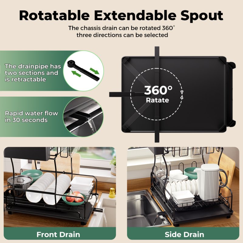 Toque Expandable Dish Drainer Rack 2 Tier Cutlery Plate Holder with Drip Tray