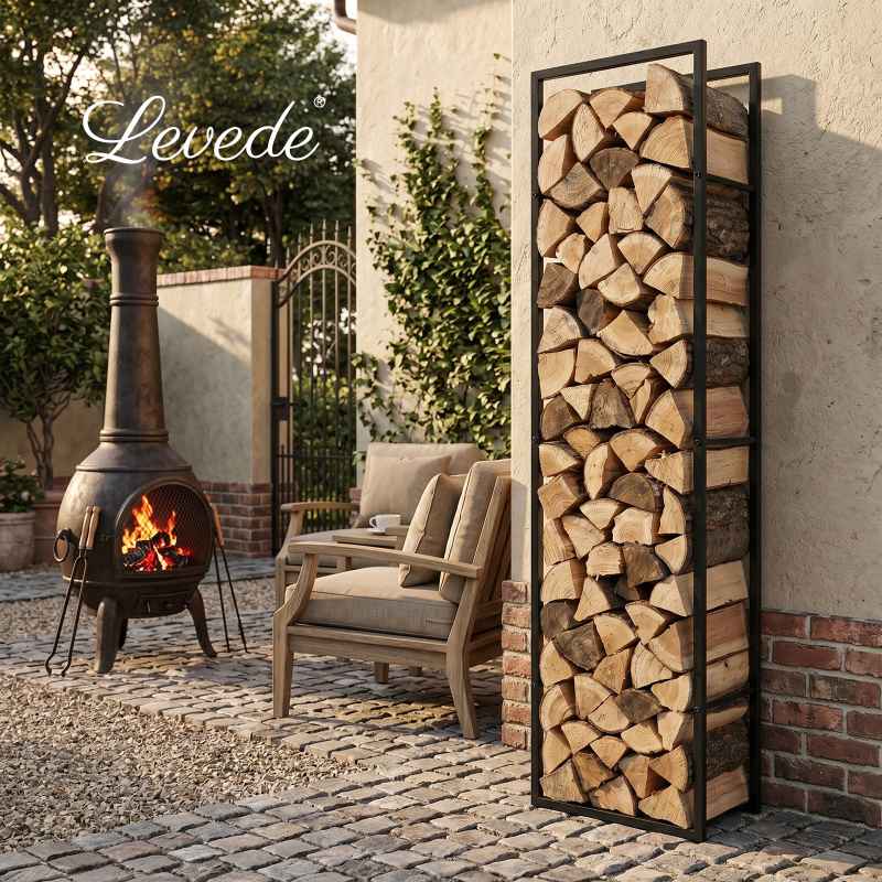 Levede Firewood Rack Steel Outdoor Storage Log Holder Fireplace 40 x 25 x 150cm