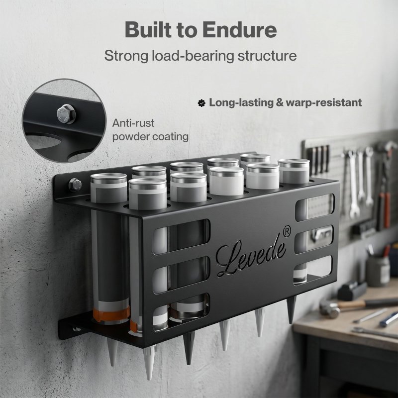 Levede Silicone Tube Holder 12 Hole Carbon Steel Wall Mount Garage Van Black