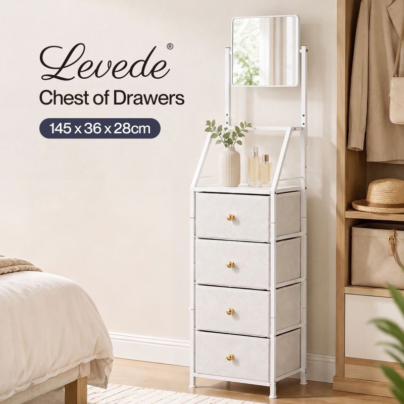Levede Chest Of Drawers Mirror Dressing Table Vertical Storage Bedroom White