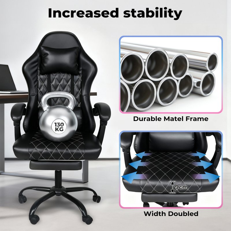 Levede Office Desk Chair PU Gaming Recliner Adjustable Height Swivel Black