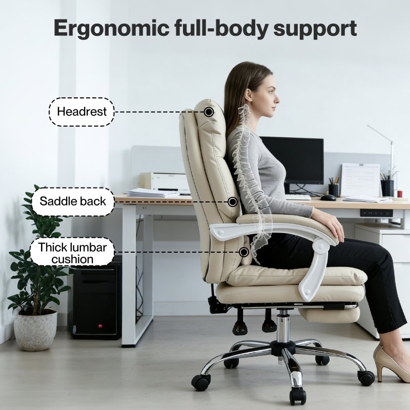 Levede Office Chair Ergonomic Executive Chair Heavy Duty 155??Reclining Leather