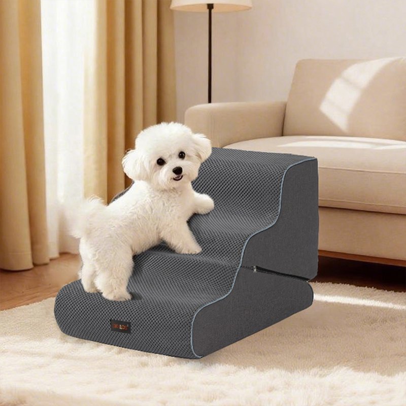 Skylos 2-in-1 Dog Steps for Bed,Adjustable 3-Steps High Density Foam Dog Ramp for Sofa