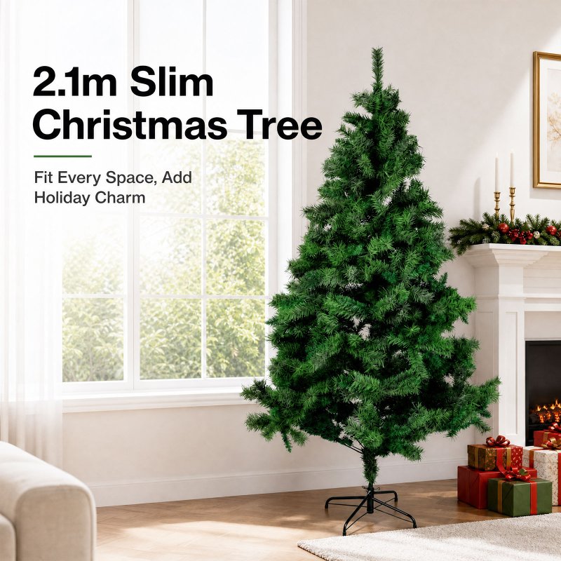 Santaco Christmas Tree 2.1m 797 PVC Tips Metal Base Xmas Decor Indoor Green