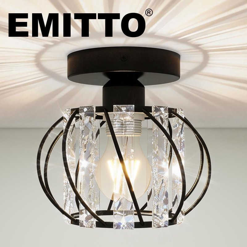 Emitto Crystal Ceiling Light Semi Flush Mount Chandelier Modern Hallway Black