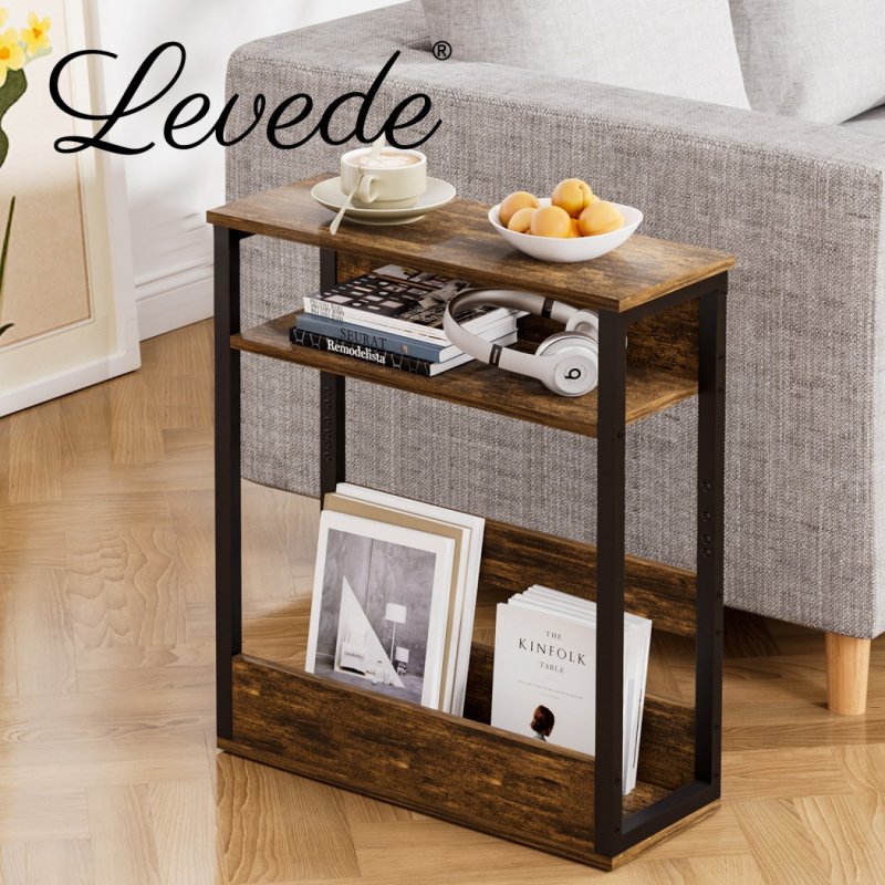 Levede 40x18x55cm Side Table with Storage Shelf Metal Frame