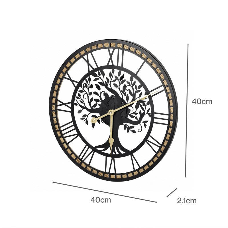 Yezi Wall Clock Silent Quartz Tree Design 40Cm Large Face For Living Room Black