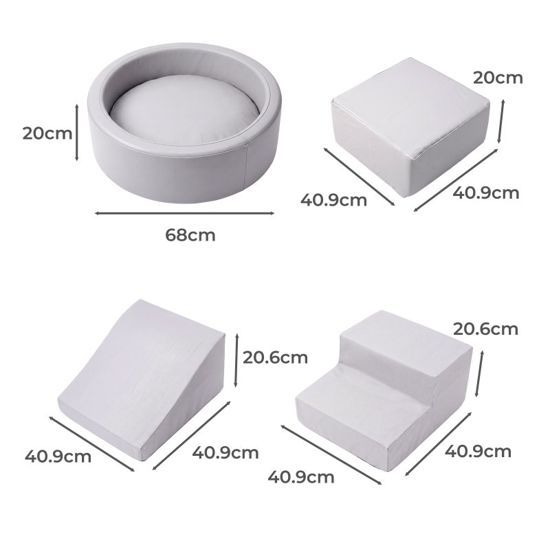 Dekko Soft Play Set 5Pc PU Leather Foam Blocks Baby Climbing Sliding Indoor Grey