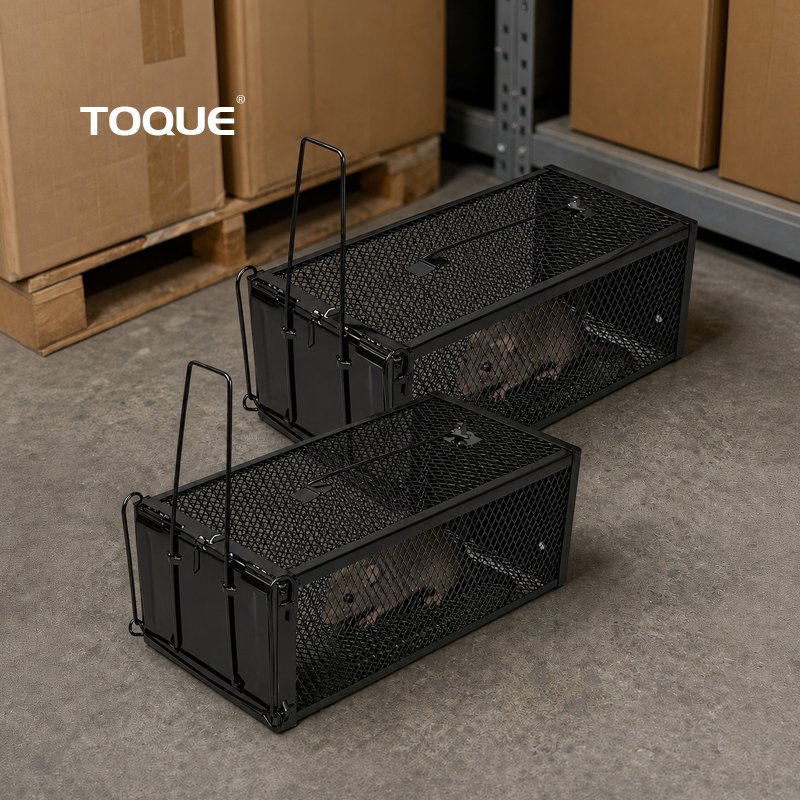 TOQUE Humane Mouse Traps Live Catch Rodent Trap Auto Lock For outdoor Black 2pc