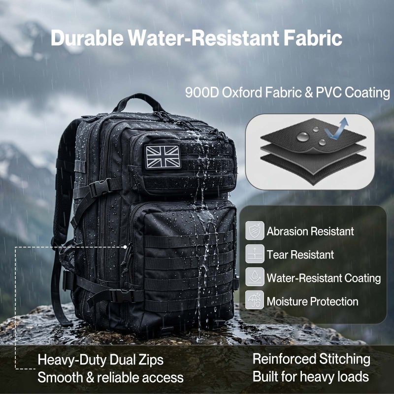 Swifto Military Backpack 45L, Tactical Backpack, 900D Oxford, Black