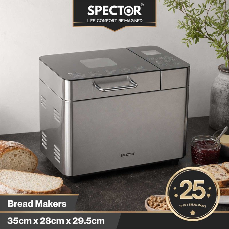 Spector Bread Maker 25 In 1 15H Timer 3 Loaf Sizes with LCD for Home Baking