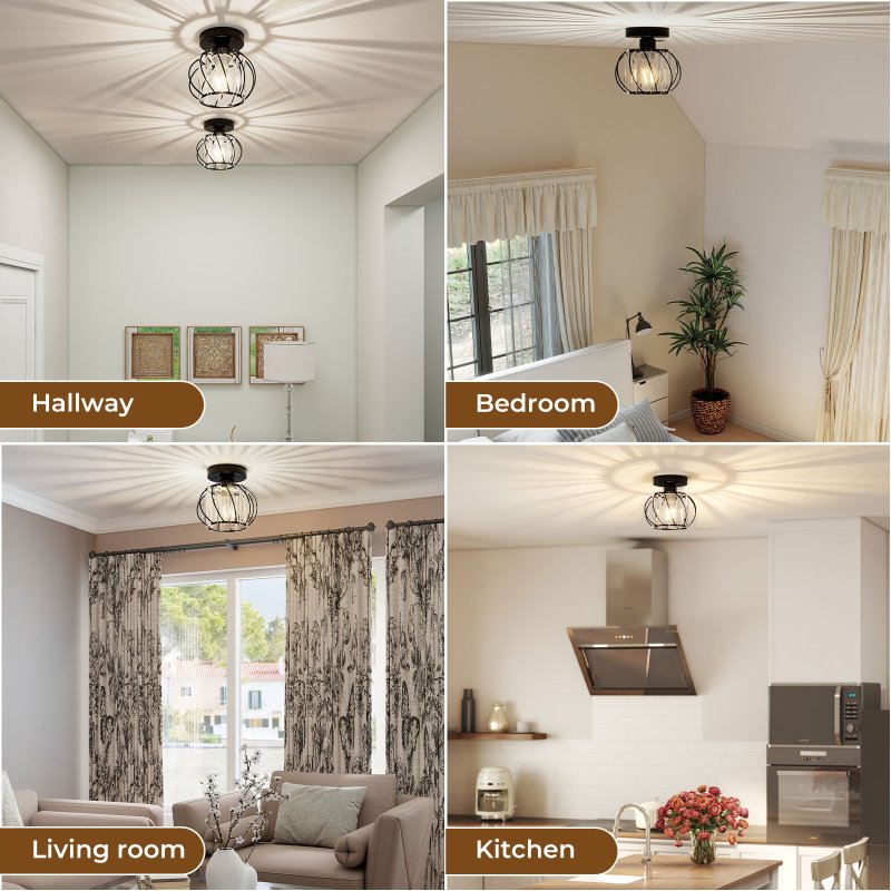 Emitto Crystal Ceiling Light Semi Flush Mount Chandelier Modern Hallway Black