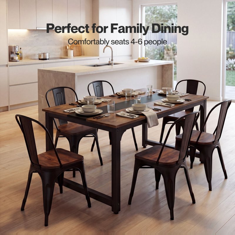 Levede Dining Table 4-6 Seater Retro Kitchen Adjustable Foot for Home Walnut
