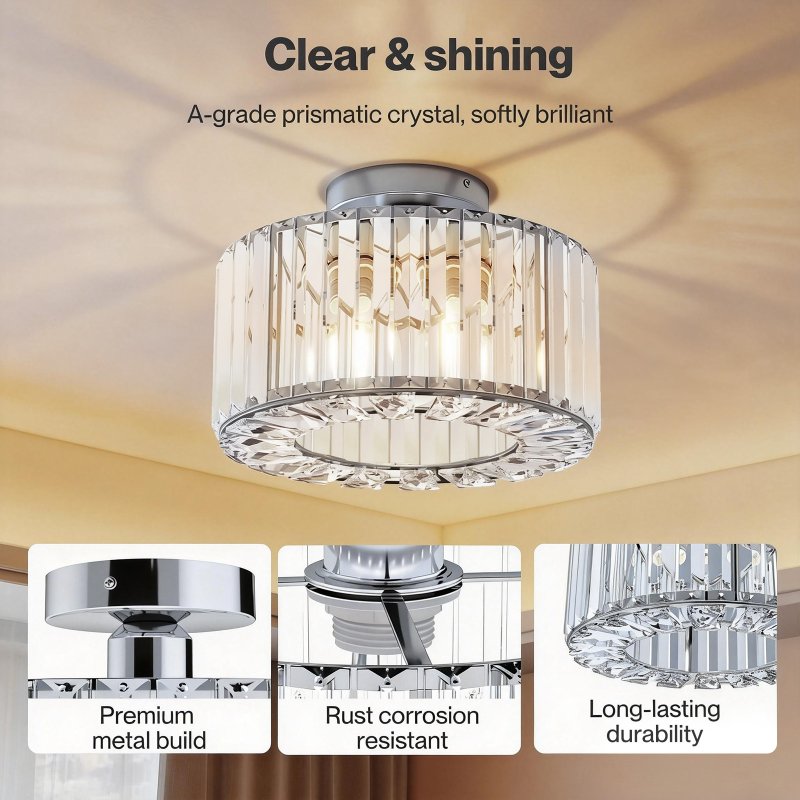 Emitto Crystal Ceiling Light Modern Chandelier Bedroom Hallway Pendant Lamp E27