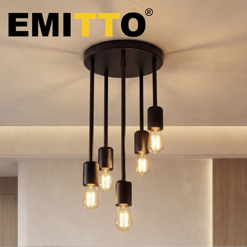Emitto Ceiling Lights 5 Lights Flush Fitting Pendant Lamp E27 Base Black