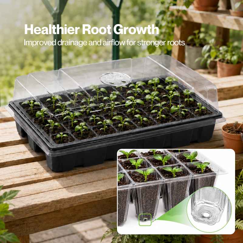 TOQUE Seed Trays 5Pc Clear View With Lids 40 Cell Propagators For Plants Black