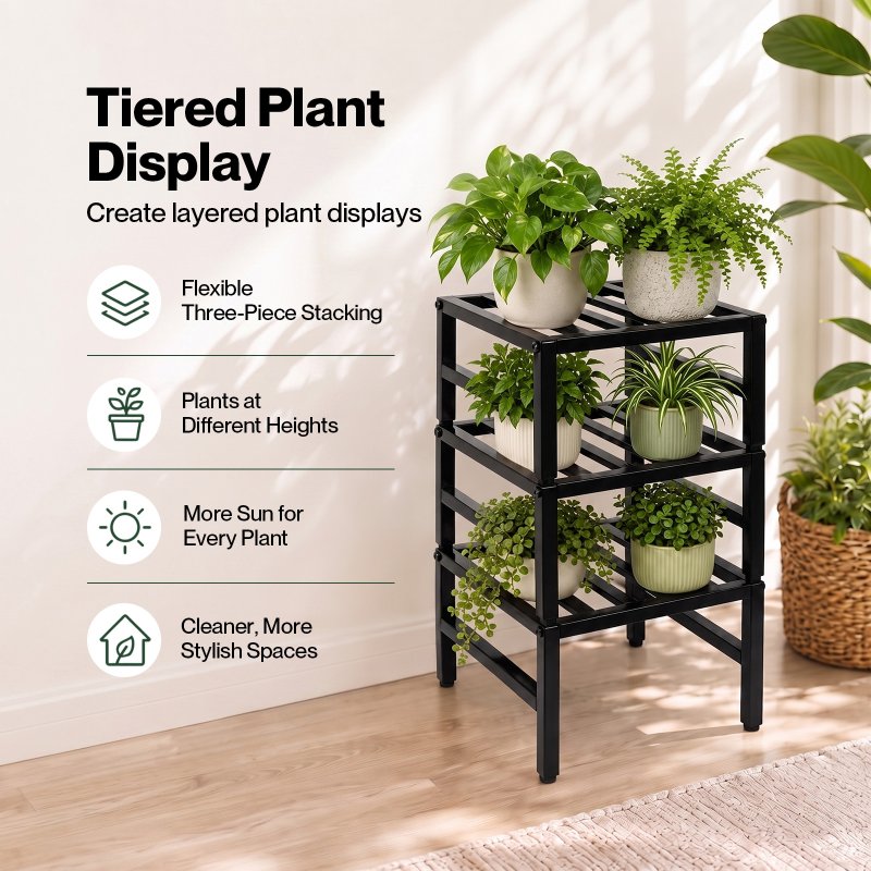 Levede Plant Stand Outdoor 3 Piece Set Carbon Steel Patio Garden Decor Black