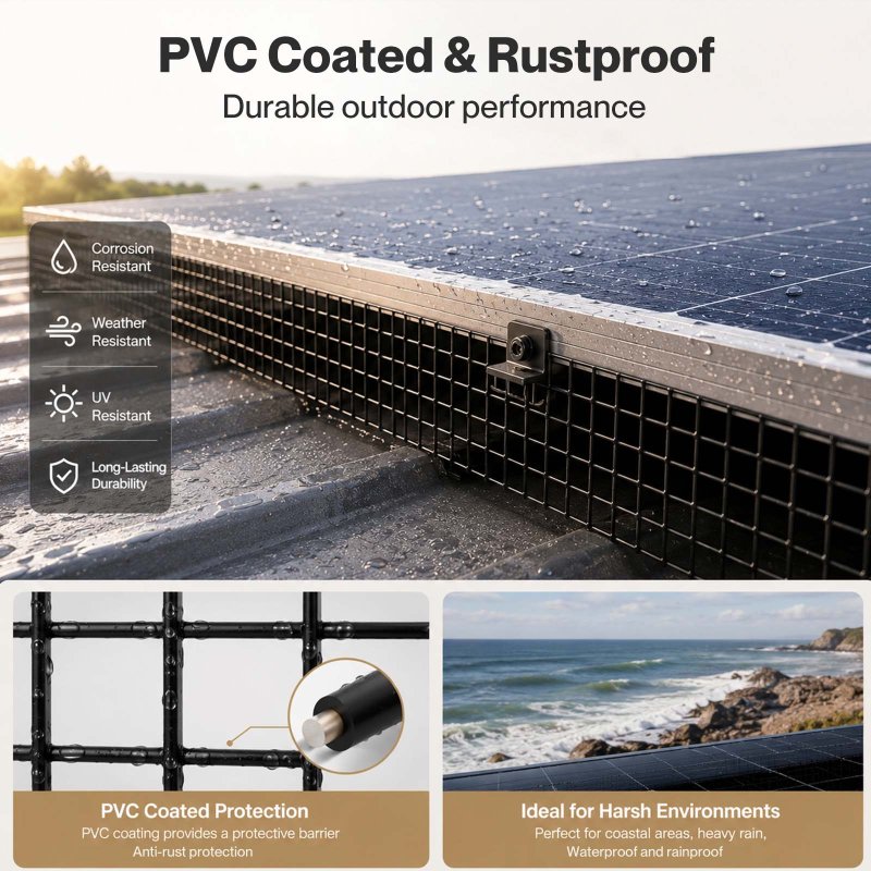 Mountview Solar Panel Bird Mesh PVC Coated Black 30M Roof Guard For Pigeons