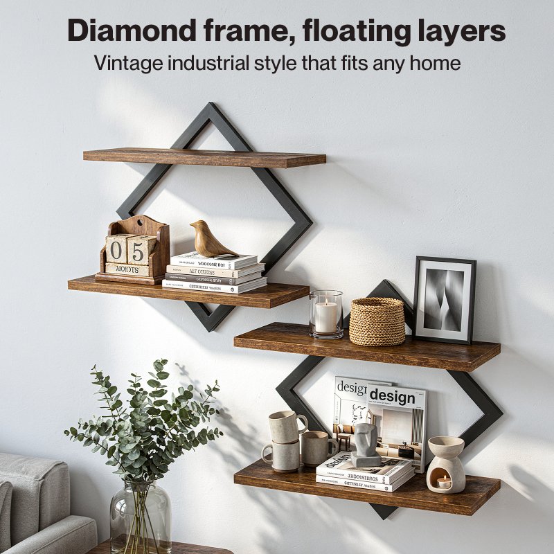 Levede Floating Shelves Hanging Rustic Brown Stylish Wall Storage 2 Set