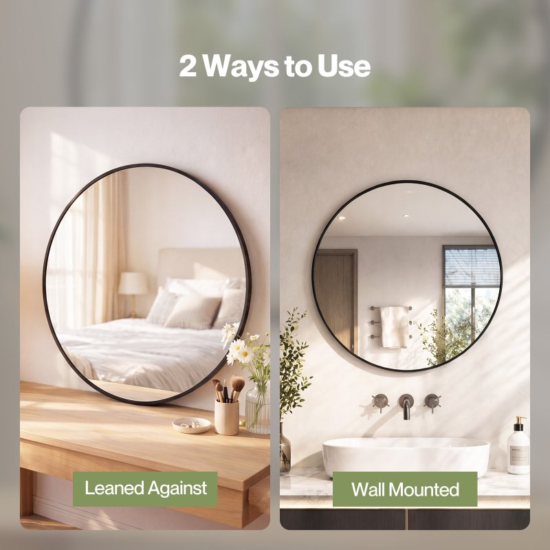 Yezi Wall Mirror Round Mirror Tempered Glass HD Explosion-proof Bathroom 60cm