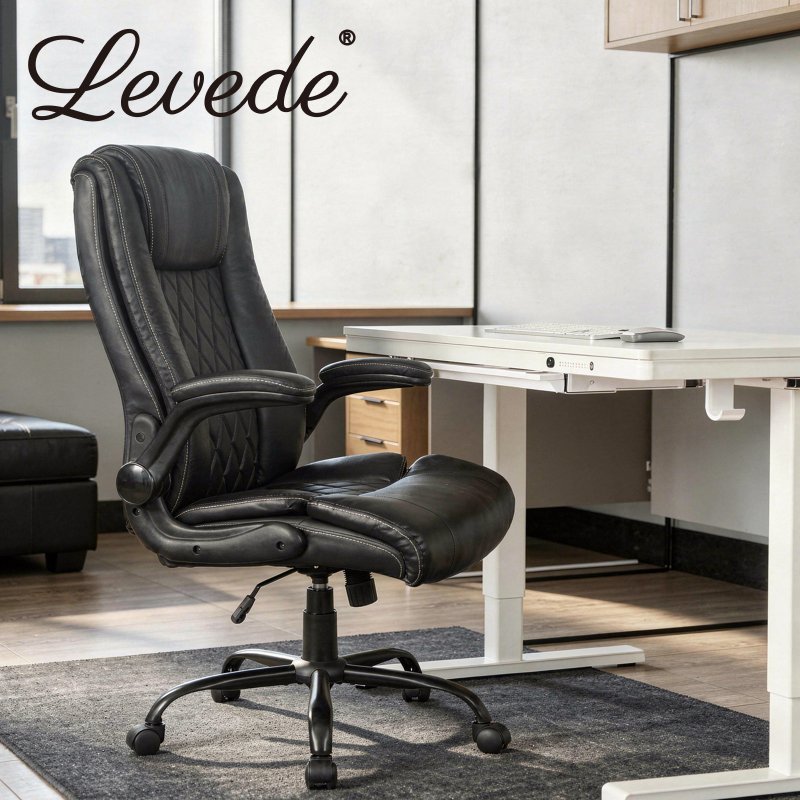 Levede Executive Office Chair PU Leather Reclining Desk Chair Flip-Up Armrests