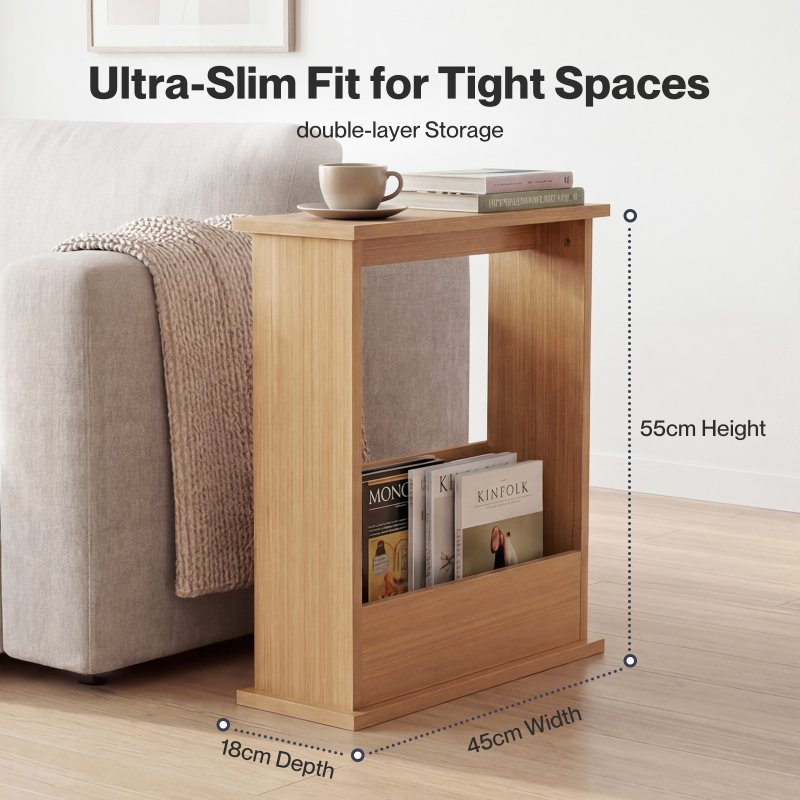 Levede Side Table Slim Storage Magazine Rack Sofa End Table Small Space Oak