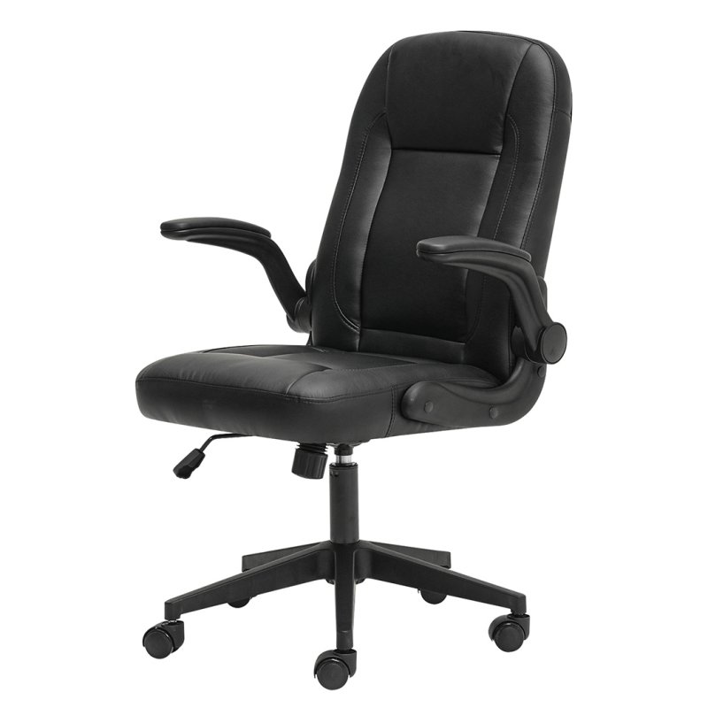 Ergonomic Office Computer Chair PU Leather Swivel Recliner with Flip-Up Armrests
