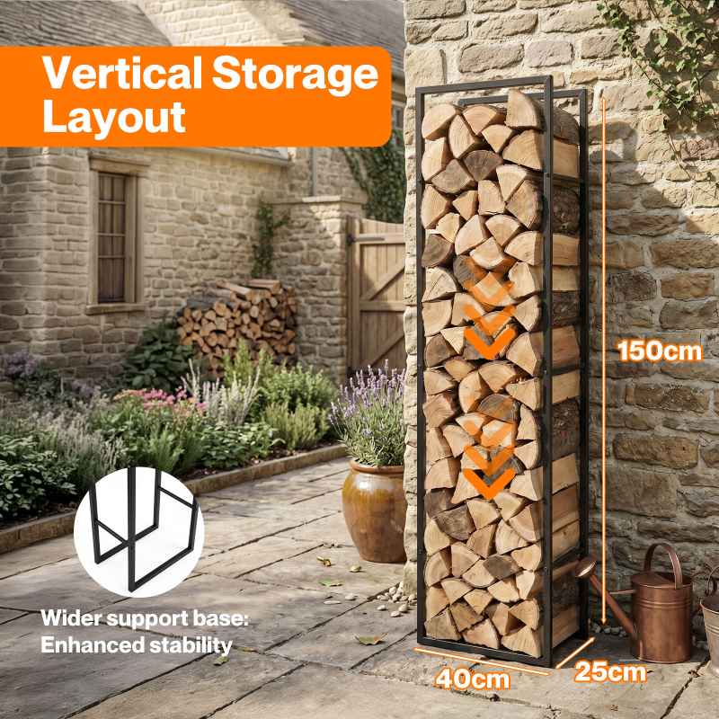 Levede Firewood Rack Steel Outdoor Storage Log Holder Fireplace 40 x 25 x 150cm