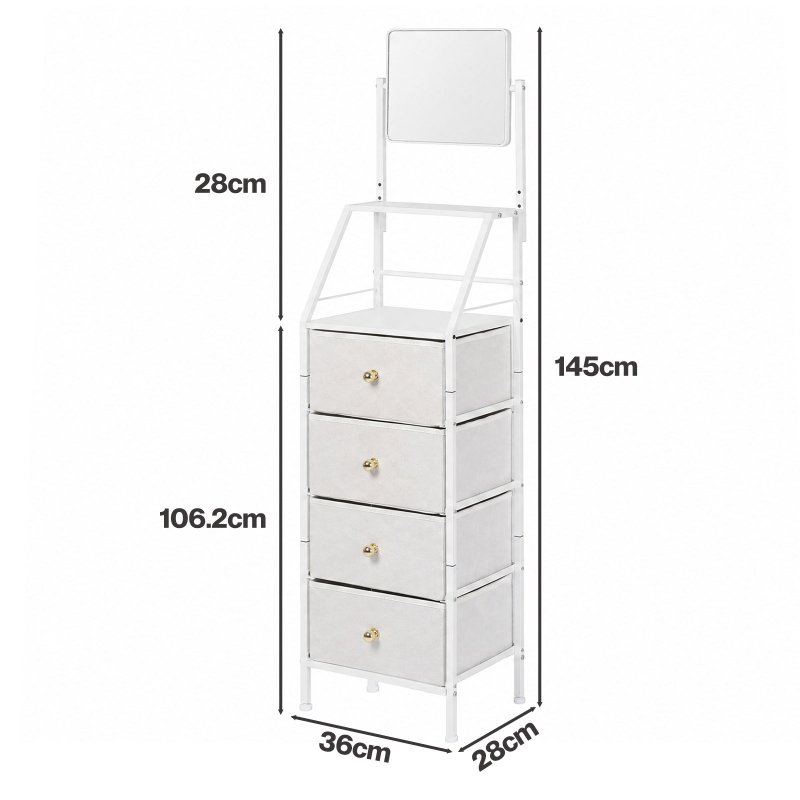 Levede Chest Of Drawers Mirror Dressing Table Vertical Storage Bedroom White