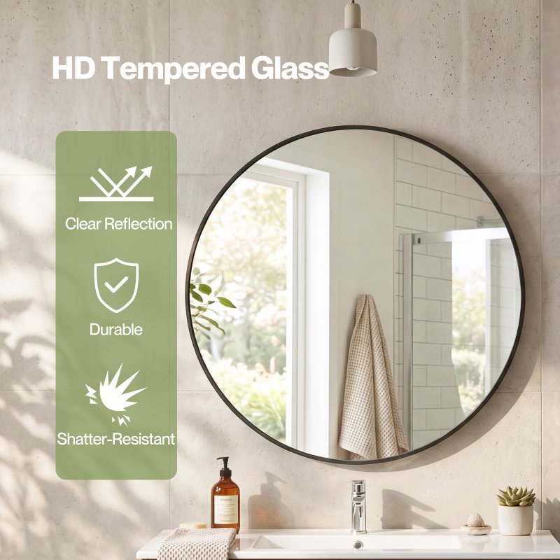 Yezi Wall Mirror Round Mirror Tempered Glass HD Explosion-proof Bathroom 60cm