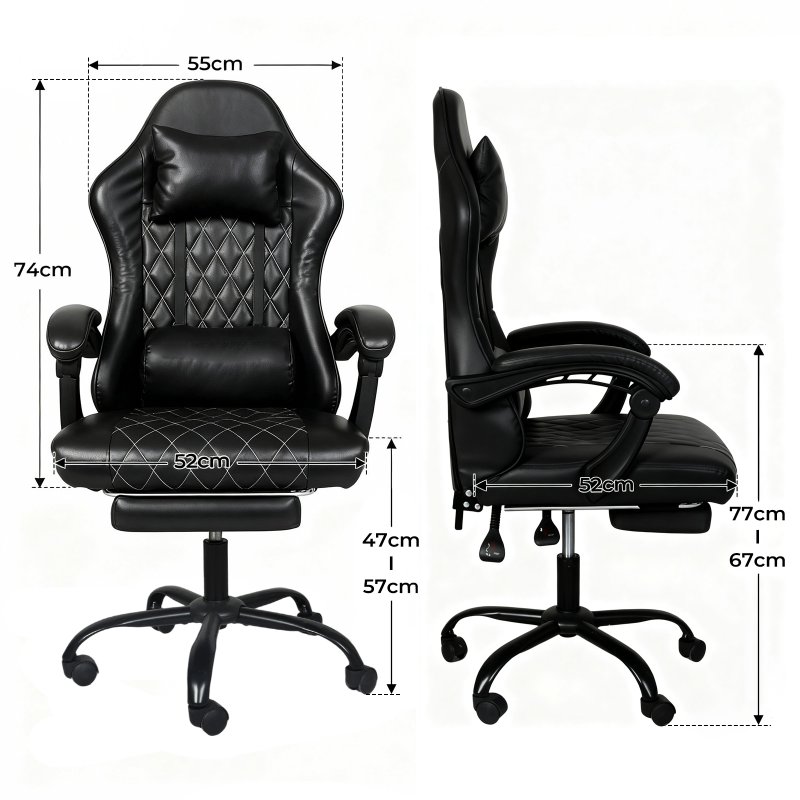 Levede Office Desk Chair PU Gaming Recliner Adjustable Height Swivel Black