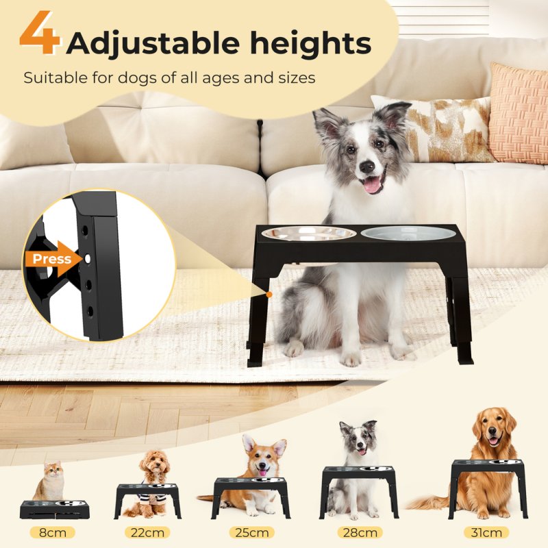 Skylos Elevated Pet Feeder Raised Dog Food Water Feeding Bowl Adjustable Folding