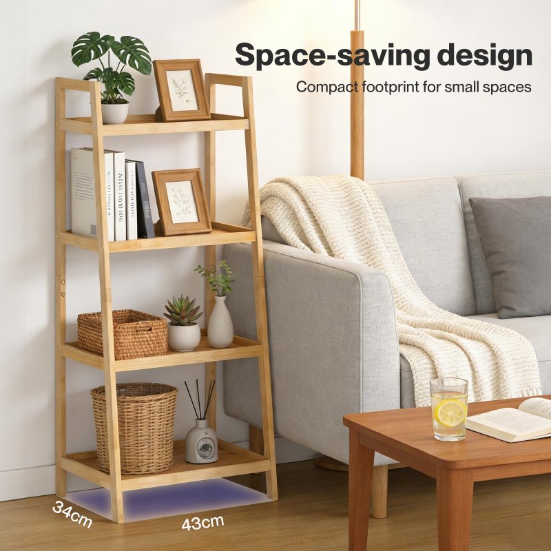 Levede Shelf 4 Tier Space Saving Bamboo Display Cabinet For Living Room Bamboo