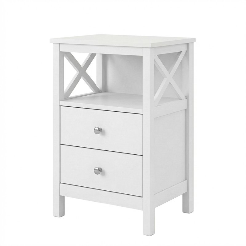 Levede Bedside Table Wood Nightstand Cabinet 2 Storage Drawers Open Shelf White