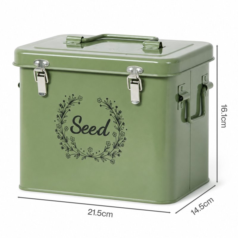 TOQUE Seed Storage Box Organiser 3 Compartment Metal Seed Storage Green