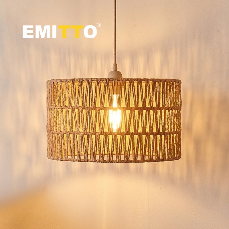 Emitto Lamp Shade Boho Woven Light Shade Durable Easy Fit Living Room Yellow