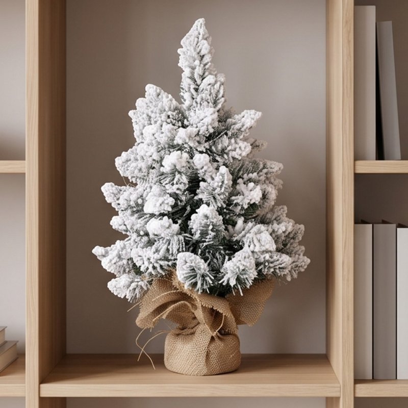 Santaco Christmas Tree Mini 49cm Snow Flocked PVC LED Tabletop Desk Xmas White