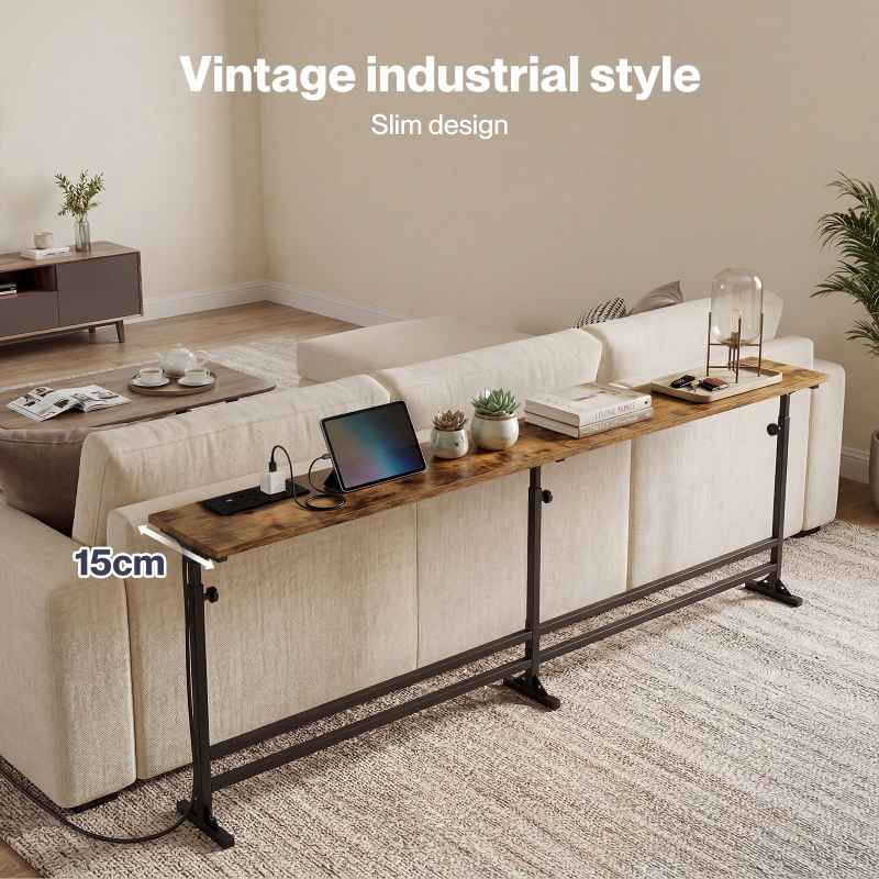 Levede Console Table Narrow Adjustable with Power Outlet for Hallway Brown