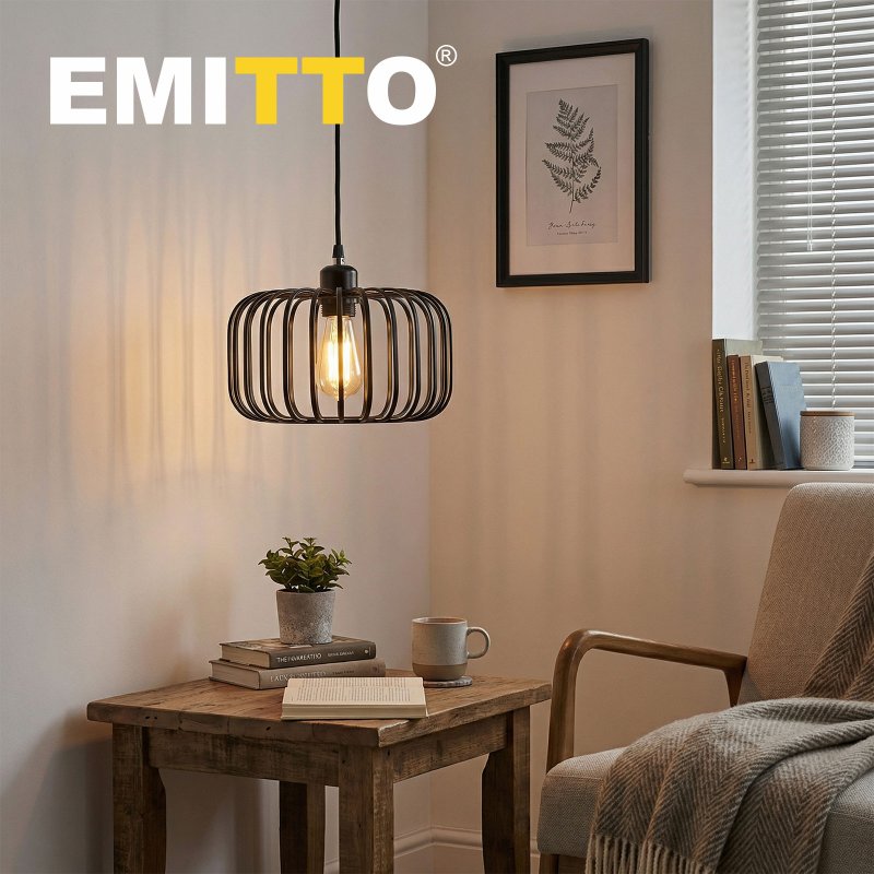Emitto Industrial Ceiling Pendant Light Shade Black Metal Cage Lamp Shade 28.5cm