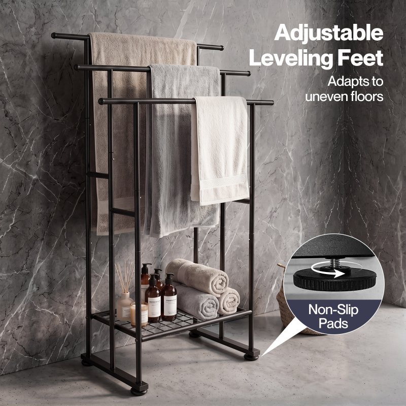 Levede Towel Rail Metal Rack With Basket 3-Tier Storage Anti-Slip Foot Black