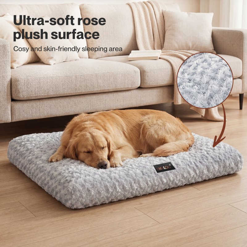 SKYLOS Large Dog Bed Plush Soft Rose Velvet Non-Slip Pet Crate Keneel Mat 4XL