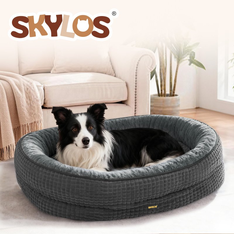 Skylos Orthopedic Plush Dog Bed Soft Washable Pet Bed Grey Cosy Cushion XL Size
