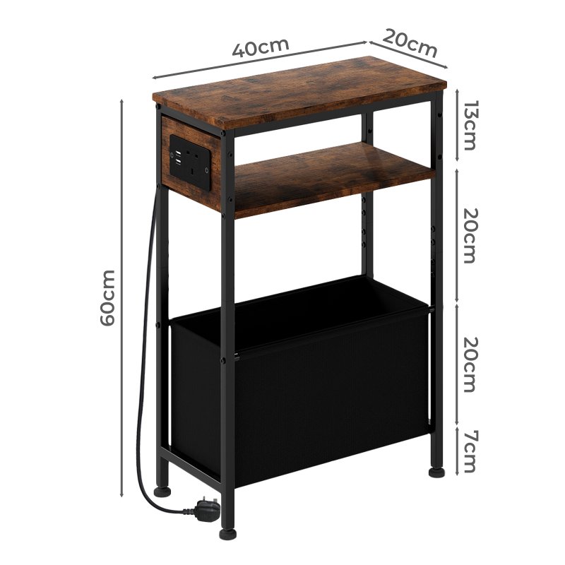 Slim Side Table with Charging Station Storage Narrow End Table Sofa Living Room