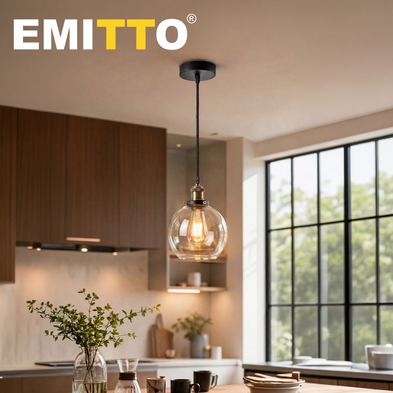 Emitto Ceiling Pendant Light Retro Industrial Glass LampShade Adjustable Cable
