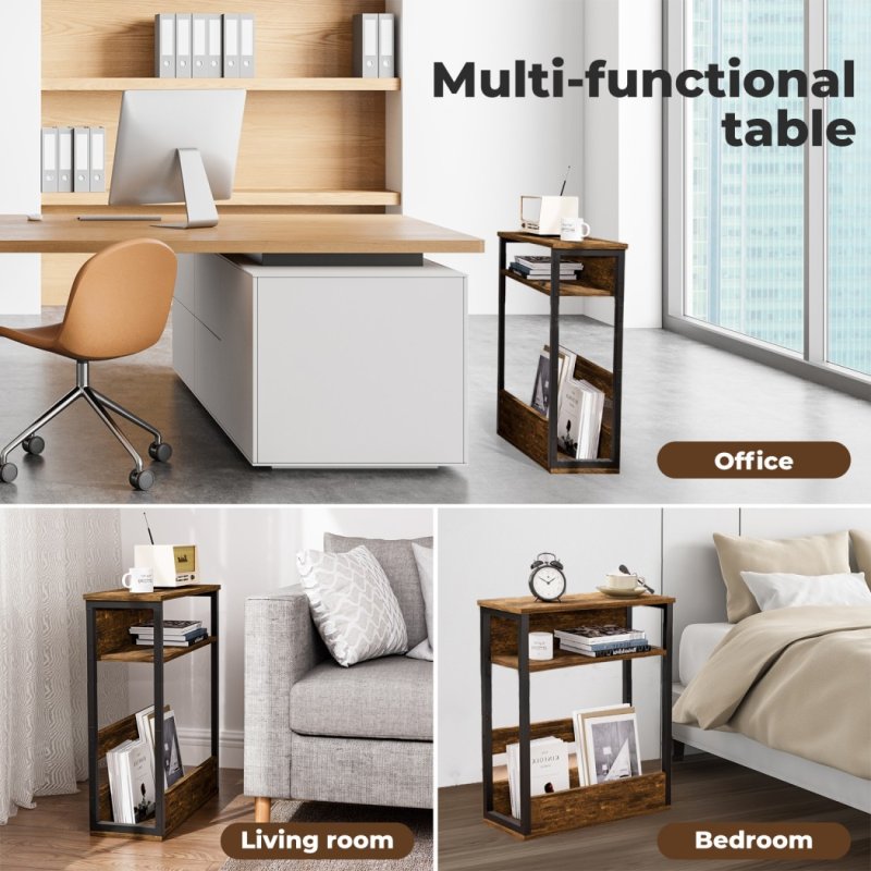 Levede 40x18x55cm Side Table with Storage Shelf Metal Frame