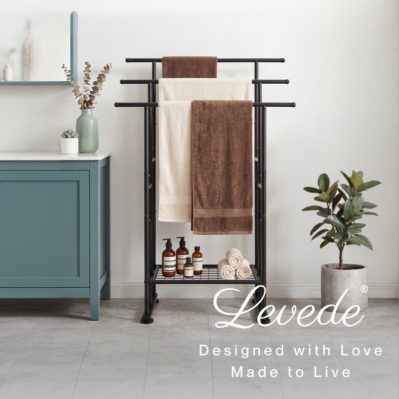 Levede Towel Rail Metal Rack With Basket 3-Tier Storage Anti-Slip Foot Black