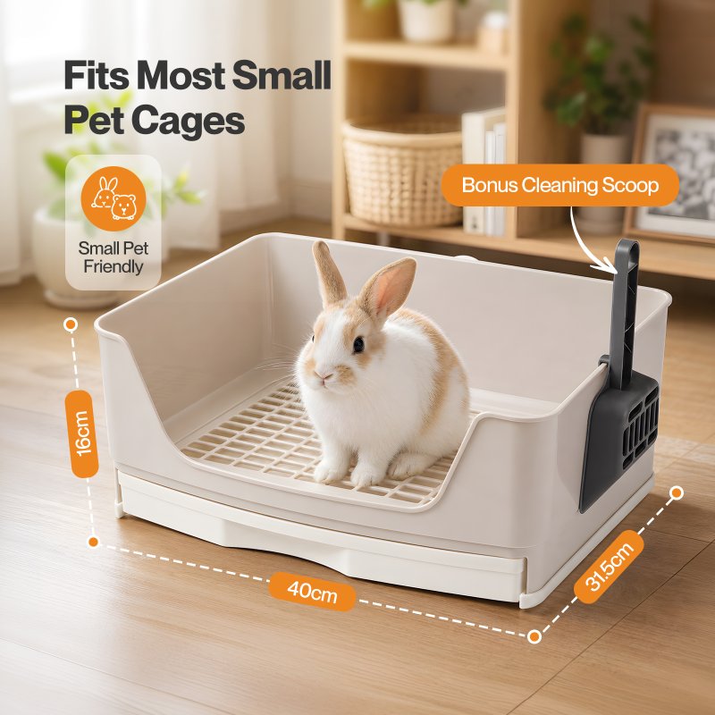 Skylos Rabbit Litter Tray Drawer Box Easy-Clean Secure for Indoor Cage Use Brown