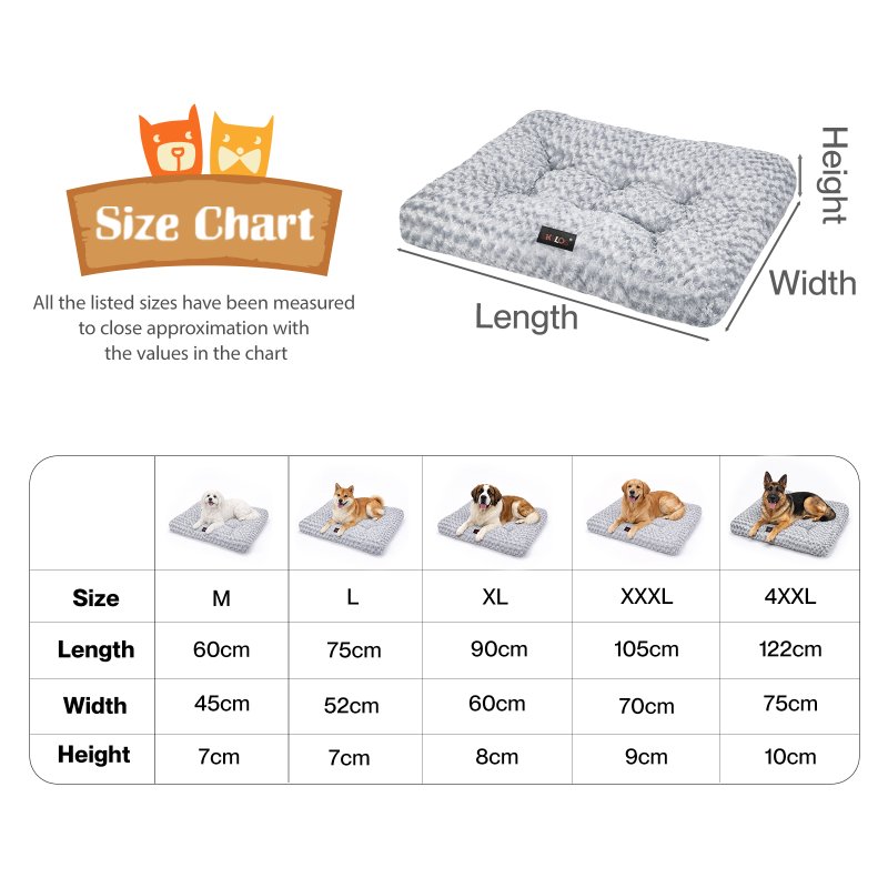 SKYLOS Large Dog Bed Plush Soft Rose Velvet Non-Slip Pet Crate Keneel Mat 4XL