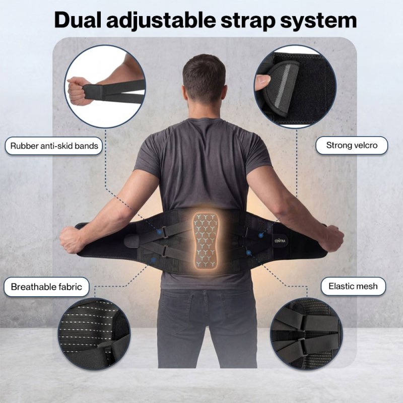 Centra Back Support Belt Lower Back Pain Relief Breathable 3D Lumbar 7 Stays