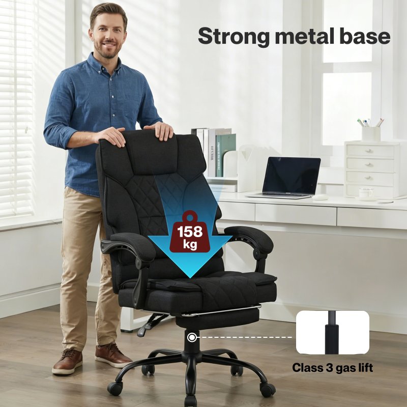 Levede Office Chair with Footrest Linen Fabric High Back Swivel 135?? Reclining